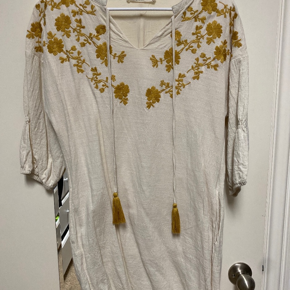 Cream Dress with Mustard floral design